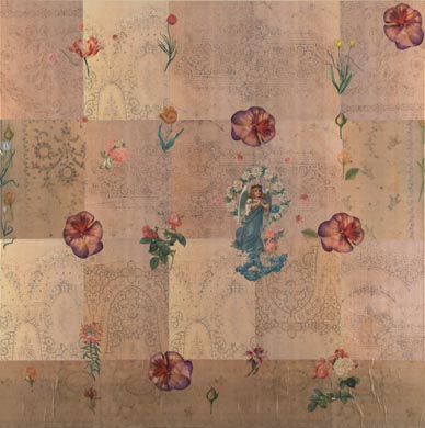 Aus dem Werkzyklus: 'Himmelblumen' | 145 x 145, Collage / Malerei auf Leinwand | 2005