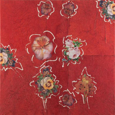 Aus dem Werkzyklus: 'Natur-G&aumlrten-Rot' | 145 x 145, Collage / Malerei auf Leinwand | 2007