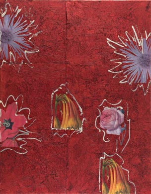 Aus dem Werkzyklus: 'Natur-G&aumlrten-Rot' | 180 x 140, Collage / Malerei auf Leinwand | 2007