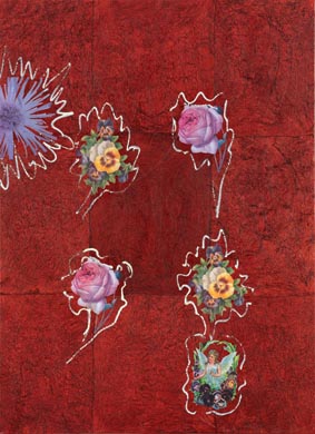 Aus dem Werkzyklus: 'Natur-G&aumlrten-Rot' | 220 x 160, Collage / Malerei auf Leinwand | 2007