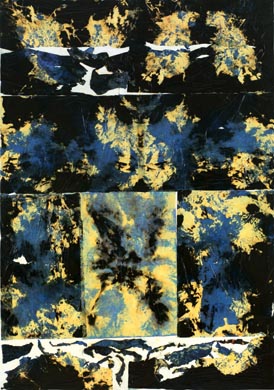Aus dem Werkzyklus: 'Natur-G&aumlrten-Dunkel' | 200 x 140, Collage / Malerei auf Leinwand | 2000