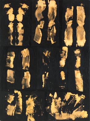 Aus dem Werkzyklus: 'Natur-G&aumlrten-Dunkel' | 190 x 140, Collage / Malerei auf Leinwand | 1997