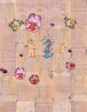 Aus dem Werkzyklus: 'Himmelblumen' | 180 x 140, Collage / Malerei auf Leinwand | 2005